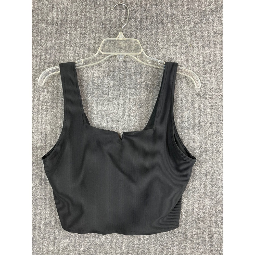 Freely Crop Tank Top Womens XL Black Excellent Ribbed Shelf Bra Notch Neck